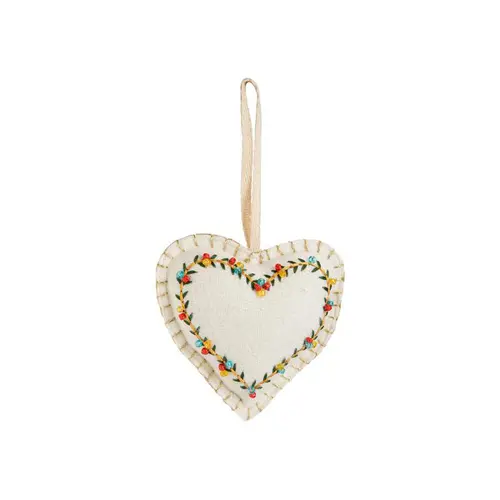 Décoration à suspendre cœur en coton crème - Ø 5 cm