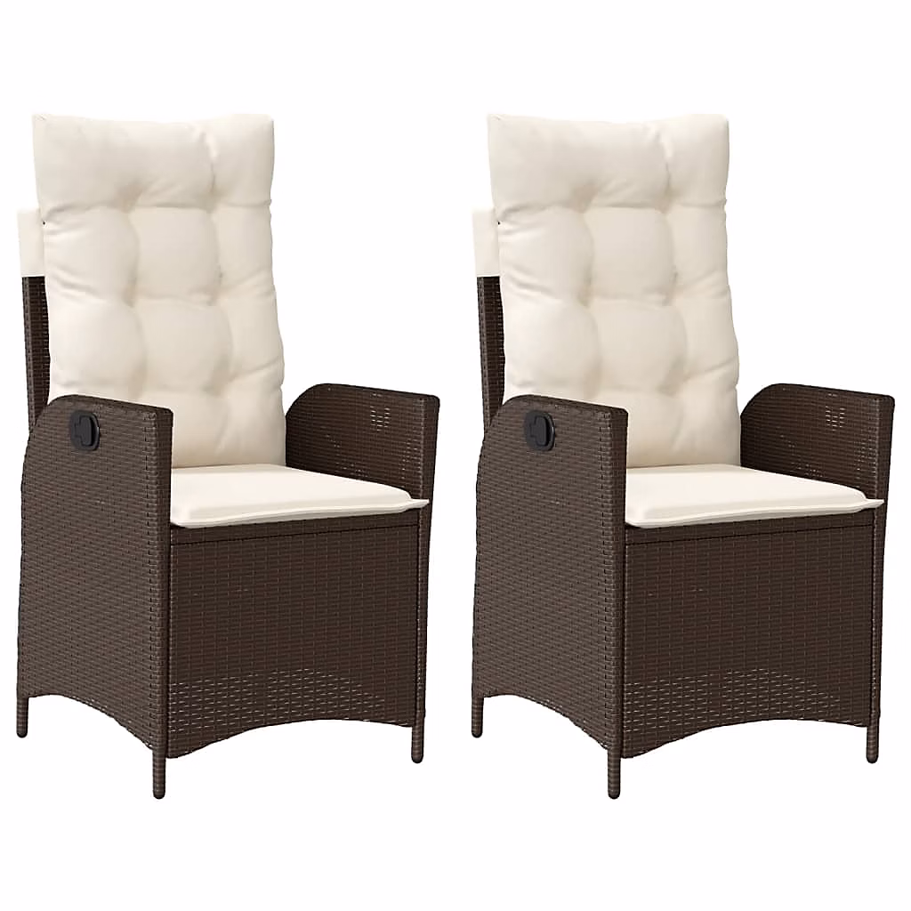 Chaises inclinables de jardin et coussins marron rotin vidaXL – lot de 2
