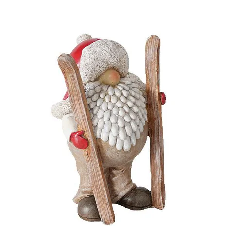 Figurine décorative Père Noël ski Roland coloris marron en résine - 12 x 9 x 16 cm