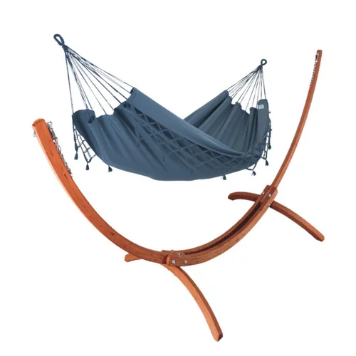 Set support et hamac Weekend coloris anthracite à franges en bois et polypropylène Jobek Hamacs - 350 x 125 x 136,5 cm
