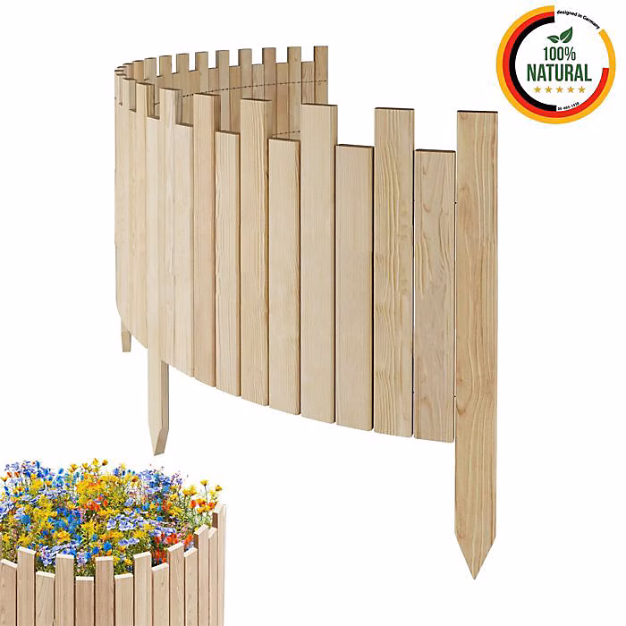 Bordure de jardin – Floranica, Non Traitée, Bois de pin, 200 cm x 40 cm, Esthétique crénelée