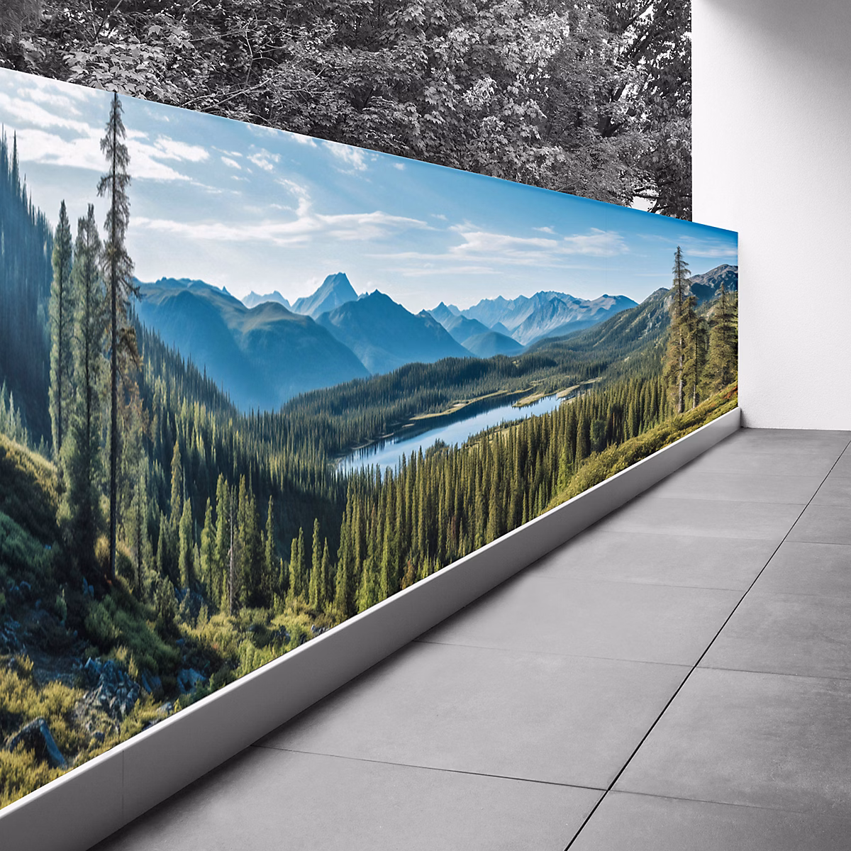 Brise vue Trompe l'oeil – 80 × 240 cm, Vue sur lac et montagnes 3617689698236