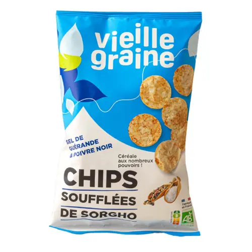 Chips soufflées de sorgho sel de guérande et poivre noir bio Vieille Graine