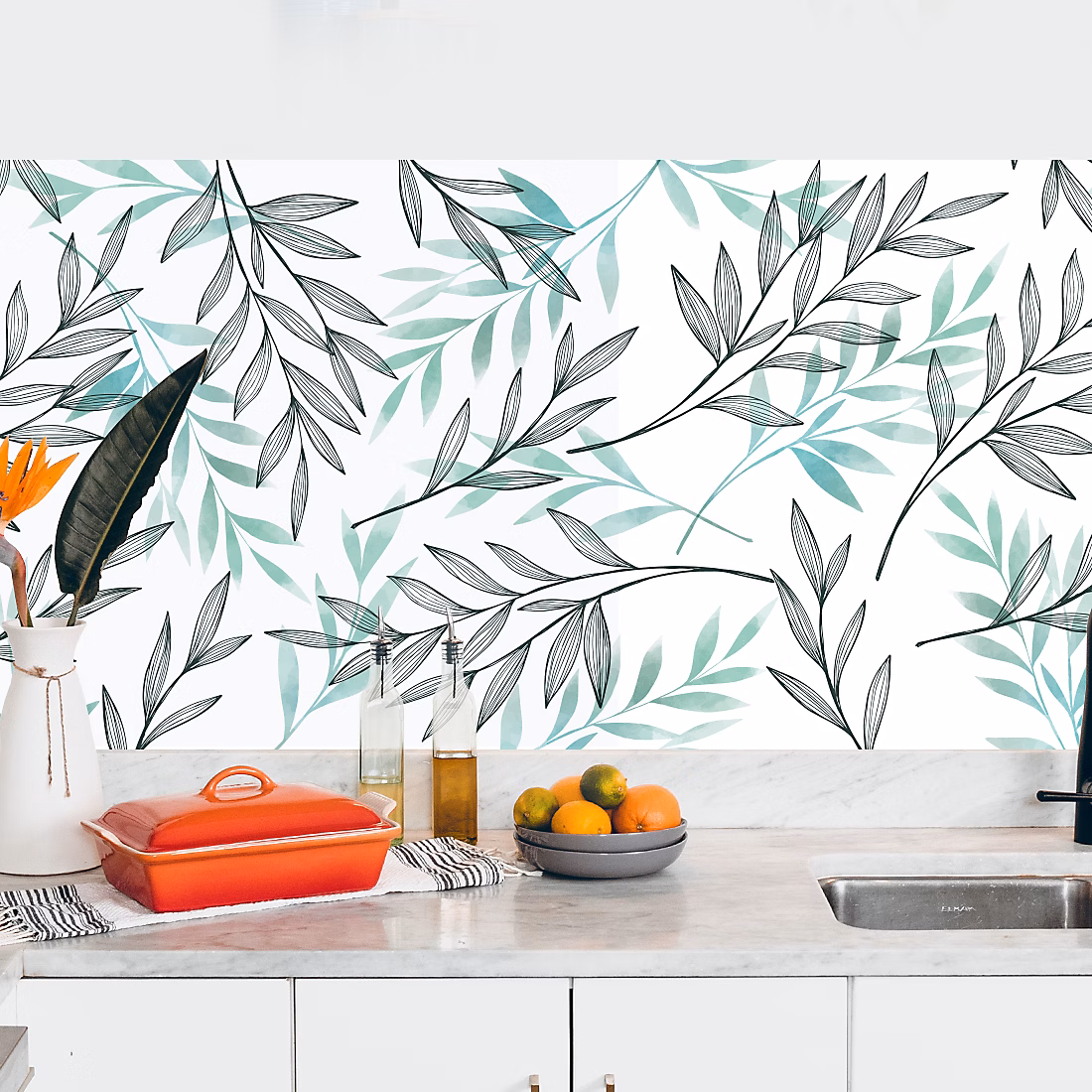 Crédence adhésive décoration feuillage 40 × 100 cm