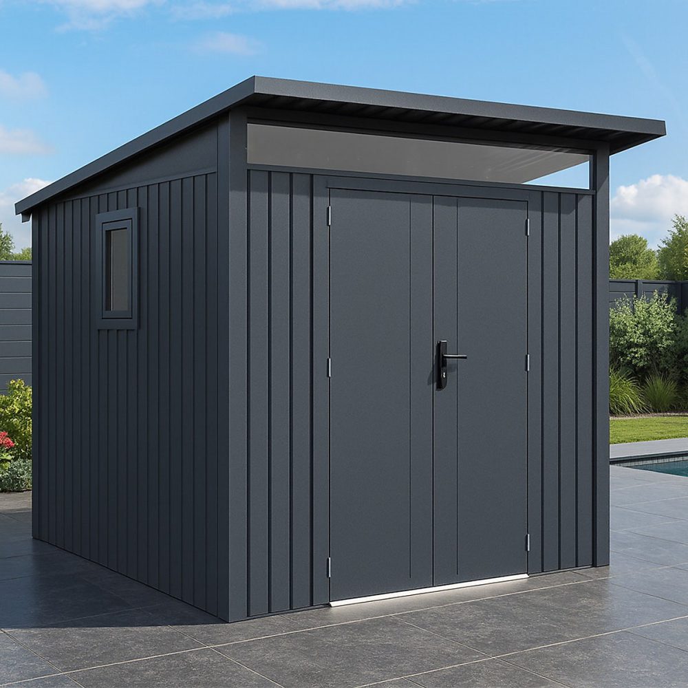 Abri de jardin moderne 4.37m2 Gris Anthracite monopente en acier galvanisé – Réf. MIZVVHEME2341884091