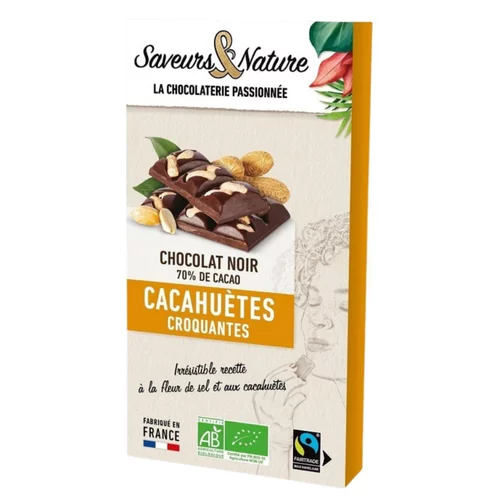 Chocolat noir 70% bio fleur sel Guérande & cacahuète bio Saveurs et Nature - 100 g
