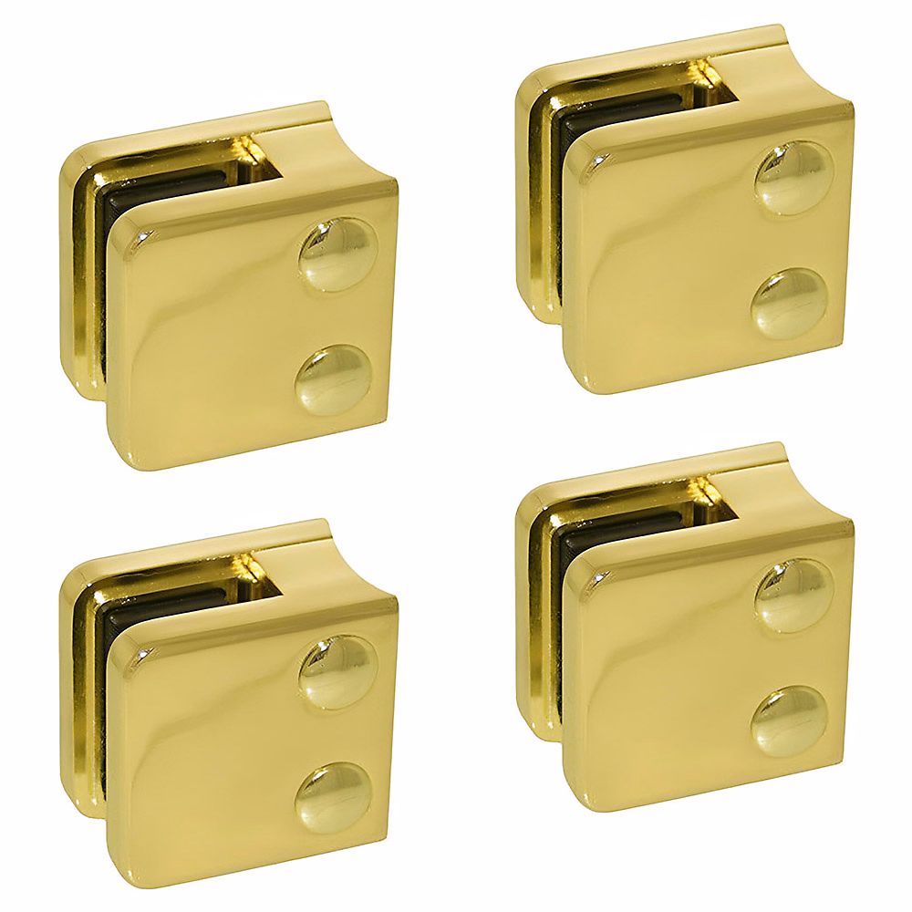 4 x Pince à verre pour tube diam. 42 – 4 modèle 01, Ep. verre 6 mm, Zamak aspect laiton