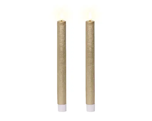 Bougie cierge longue dorée imitation cire à LED blanc chaud pour intérieur - Ø 2,2 x H 24,5 cm