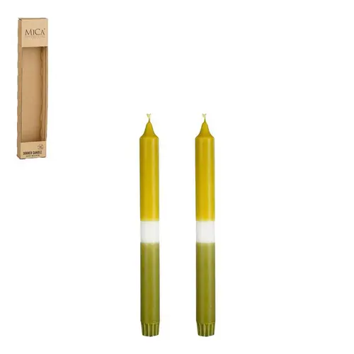 Ensemble de 2 bougies flambeau dipdye vert clair - Ø 2,2 x H 25 cm