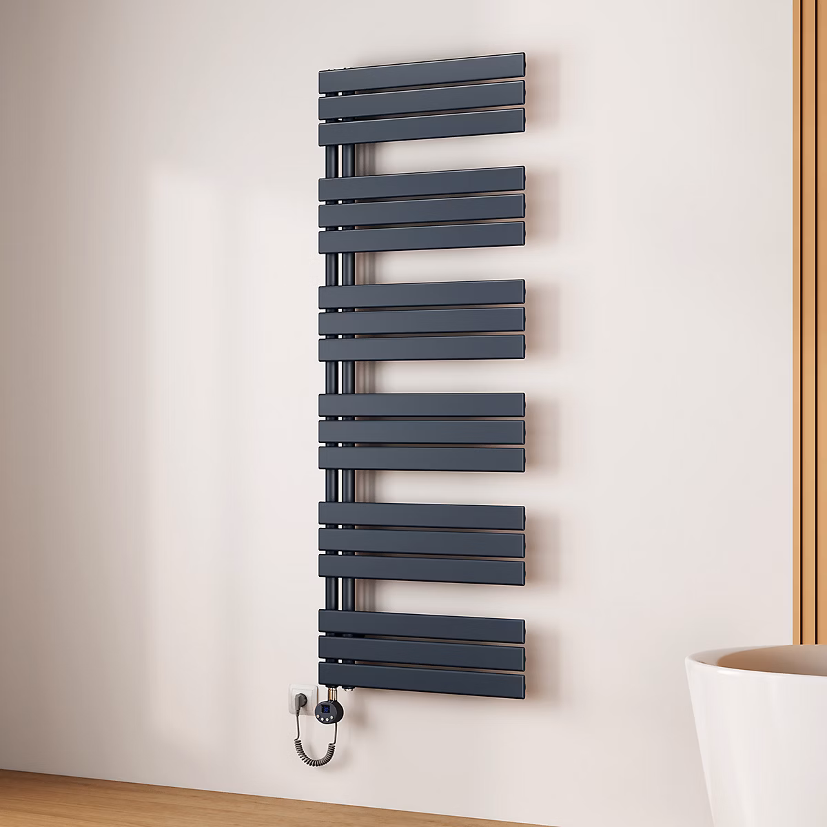 EMKE Radiateur Sèche | Serviettes Électrique 1599 × 600 mm – Gris Anthracite 1000W – WiFi – Modes Intelligents – IPX4