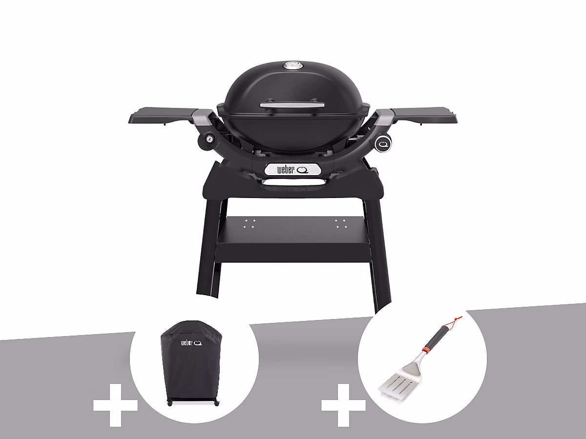 Barbecue à gaz Q 1200N noir avec pied + Housse + Spatule – Weber