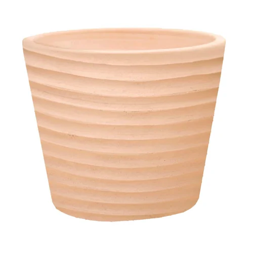 Pot conique en terre cuite coloris beige Poterie du Bousquet Strié - Ø 28 x H 23 cm