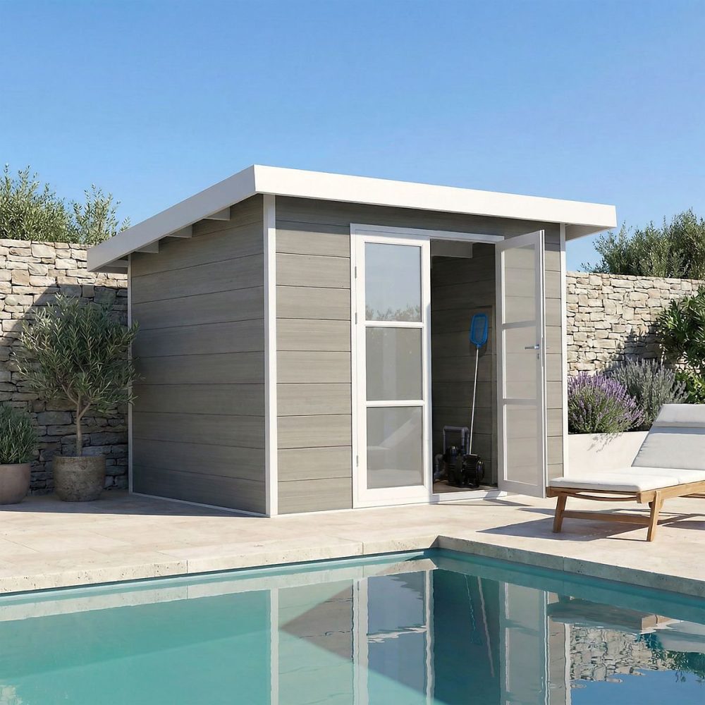 Abri de Jardin Composite ALMA – 7m2, Gris clair, Cabane de jardin