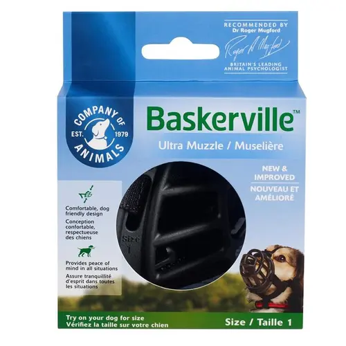 Muselière pour chien noire caoutchouc thermoplastique Baskerville Ultra – Taille 1