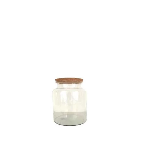 Vase Bose en verre transparent avec bouchon liège Naturalys taille S - Ø 19 x 20 cm