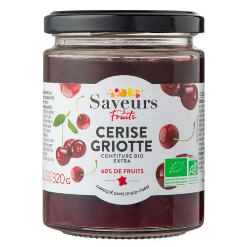 Confiture extra de cerise griotte bio Saveurs fruits - 320 g