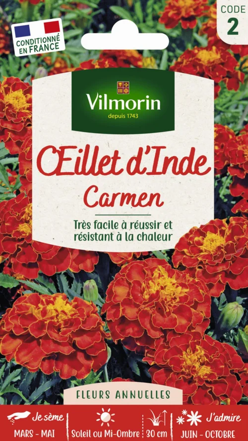 Œillet d'Inde Carmen Maniature Vilmorin - graines à semer
