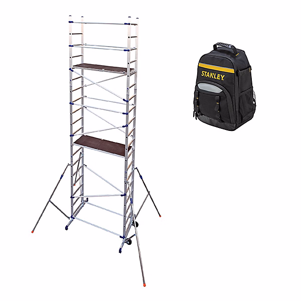 Echafaudage 2 plateaux | Hauteur travail 6.46m + Sac à dos de chantier – PN/CLA – SAC