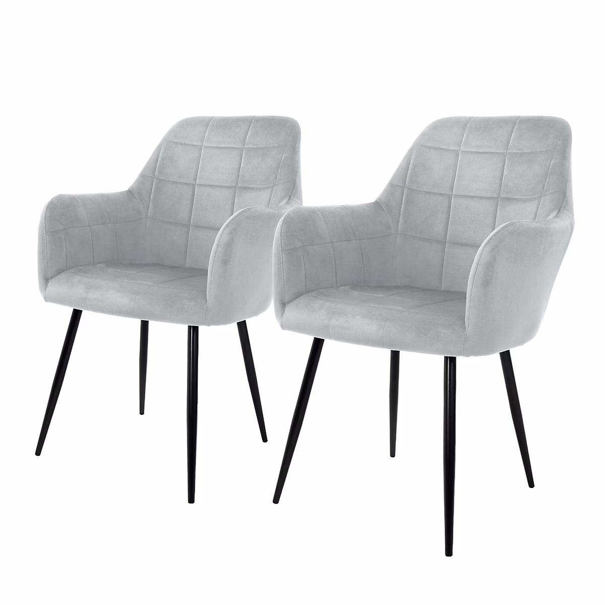 2 x Chaise salle à manger fauteuil bureau avec accoudoirs assise en velours gris | Chaise