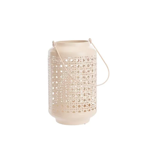 Lanterne en métal émaillé imitation cannage rose - Ø 15 x H 25 cm