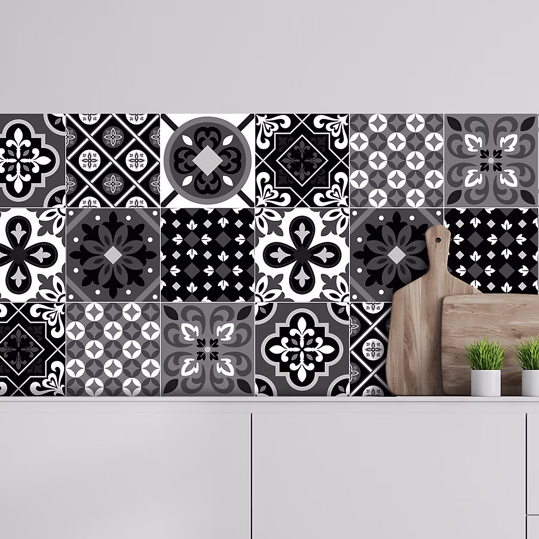 Crédence adhésive carreaux de ciment noir et blanc 40 × 100cm