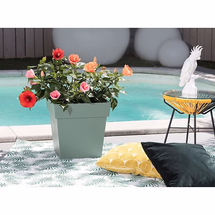 EDA Pot de fleur carré Toscane 22 L | Vert laurier – 32 x 32 x H 32 cm