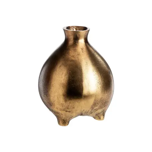 Vase rond sur pied en aluminium finition or antique - 15 x 15 x 20 cm