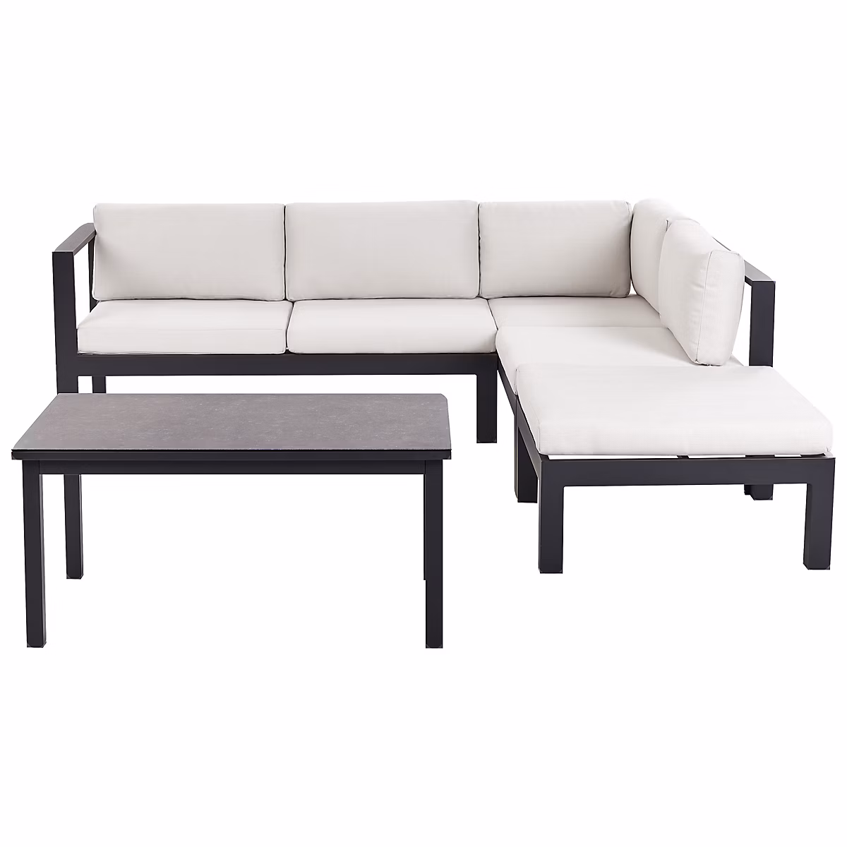Salon et mobilier de jardin – Ensemble de canapés d'angle de jardin 5 places MESSINA Métal Blanc cassé Côté gauche