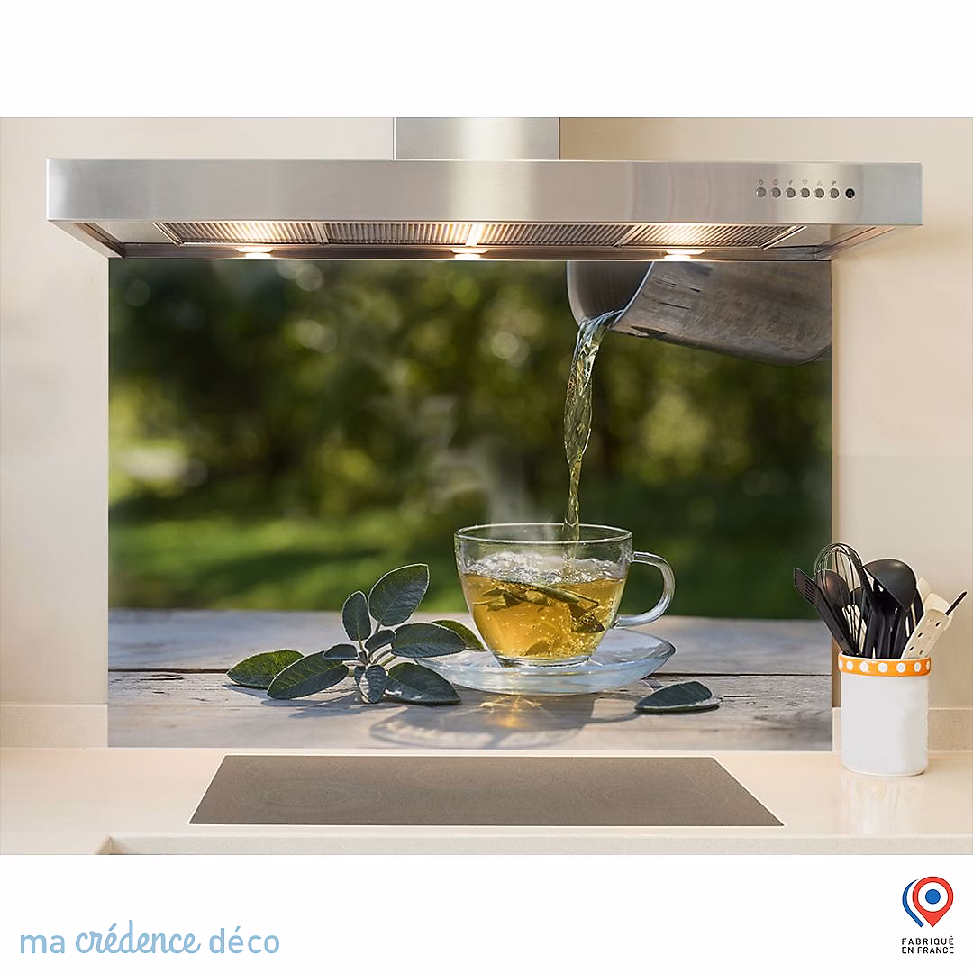 Crédence cuisine fond de hotte Thé à la menthe – Verre trempé, L 90 cm x H 60 cm, MaCrédenceDéco