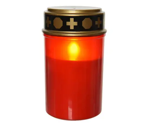 Bougie tombale rouge en plastique à LED effet flamme pour extérieur Toussaint - Ø 7,5 x H 12,5 cm