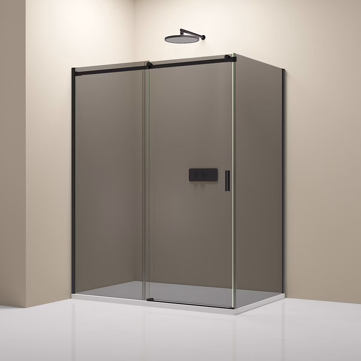 Cabine de douche d'angle | Verre fumé 6mm – porte coulissante – Profilé Noir mat – NT806 FLEX 120 × 90 × 195cm