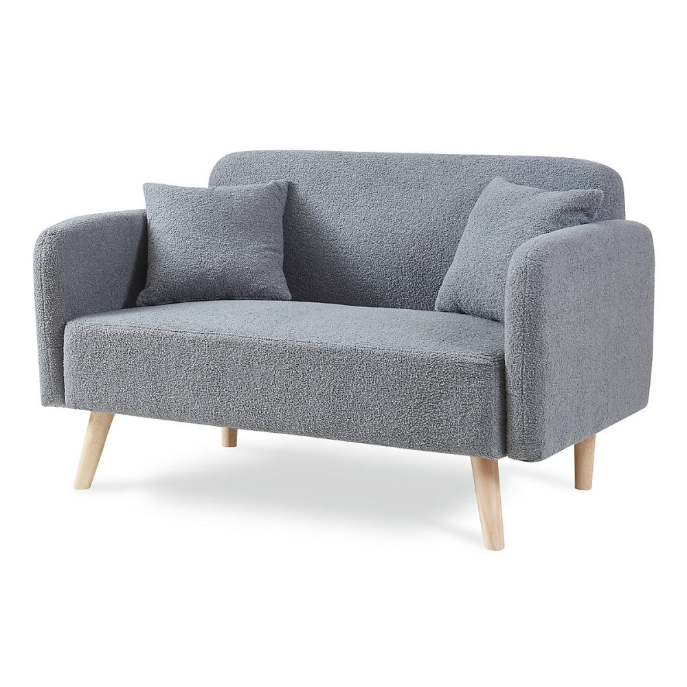 Canapé 2 places Midt bouclé 132 × 70 × 80 – 5 cm gris en.casa