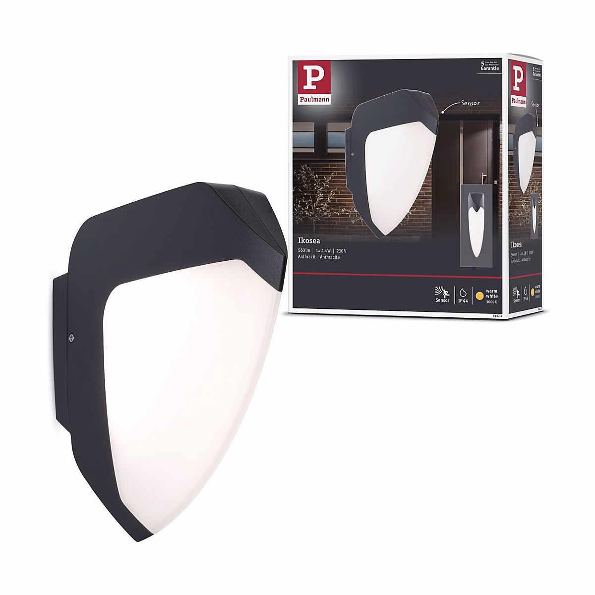 Applique d'extérieur LED Ikosea Détecteur de mouvement crépusculaire (IR) résistant à l'eau de mer IP44 50 × 203 mm 3000K 4 – 4W 350lm