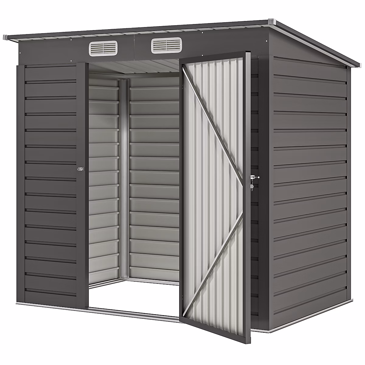 Abri de jardin cabanon dim. 191L x 130l x 166H cm porte verrouillable ventilations tôle acier ondulé gris | Abri de jardin