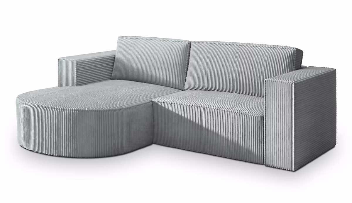Canapé d'angle sorela gris en velours côtelé avec fonction de couchage | Canapé