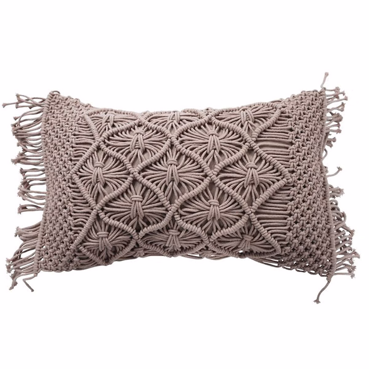 Coussin, plaid et pouf – Coussin macramé en coton tressé violet clair 30x50