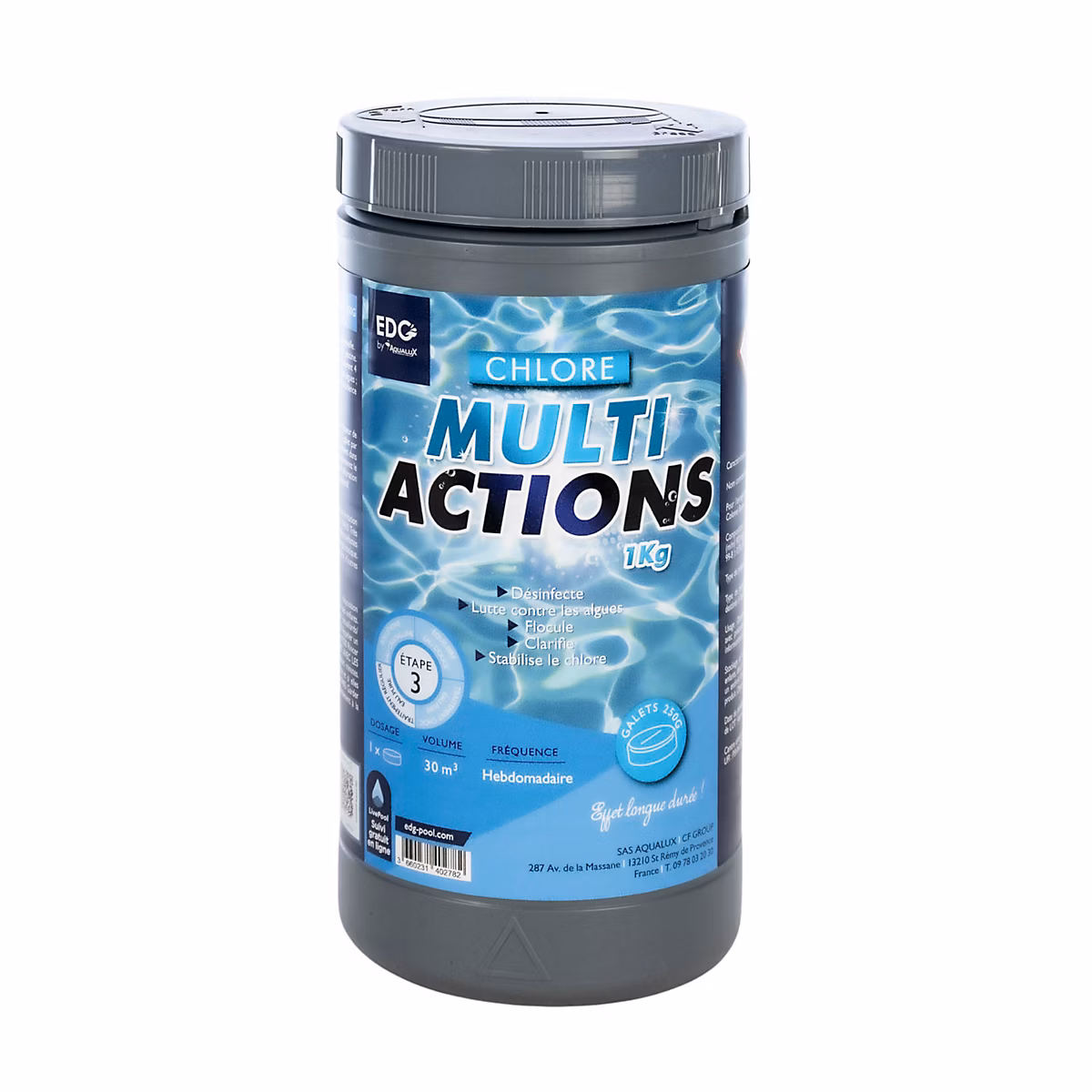Edg Chlore Multi Actions Piscine – Galets 250G, Pot De 1kg, Chlore Multi Fonctions Piscine Longue Durée