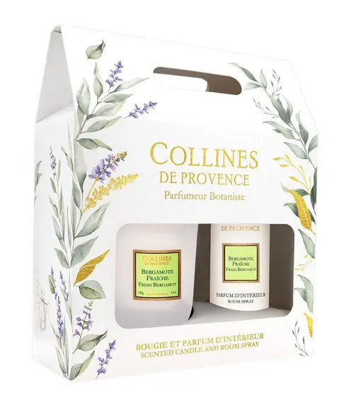 Coffret bougie et parfum intérieur senteur bergamote fraîche Collines de Provence - 180 g + 100 ml