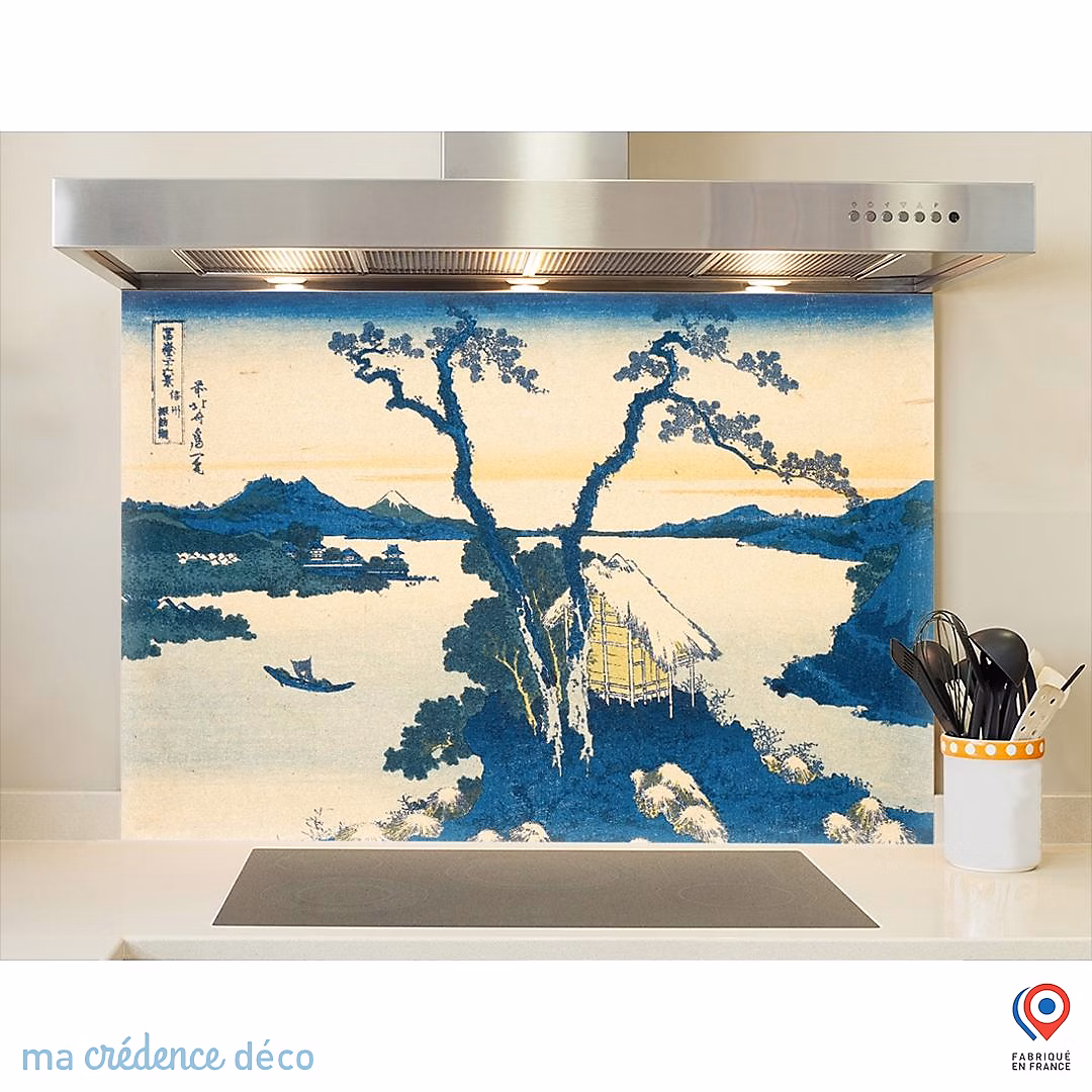 Crédence cuisine fond de hotte Katsushika Hokusai – Le lac Suwa dans la province de Shinano, Verre trempé, L 90 cm x H 60 cm