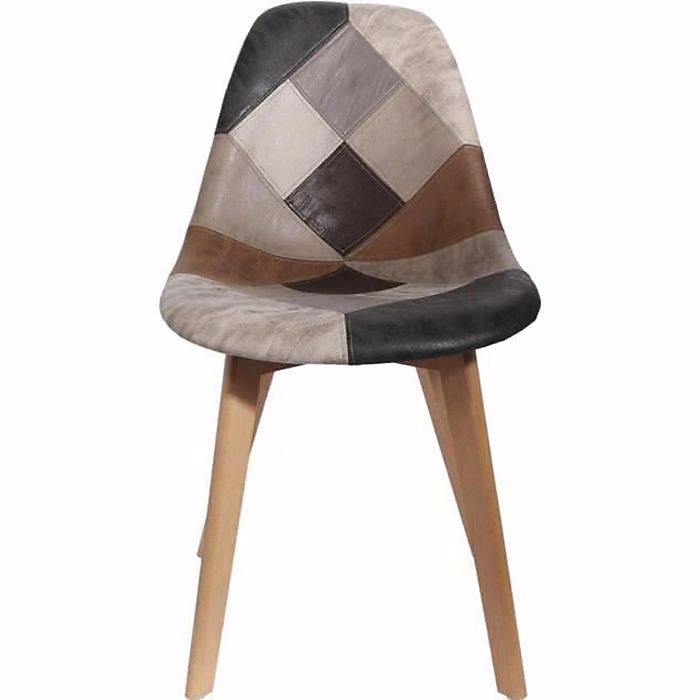 Chaise Scandinave – Patchwork Marron, Simili, Avec accoudoirs, Pliable, Style Scandinave-Nature