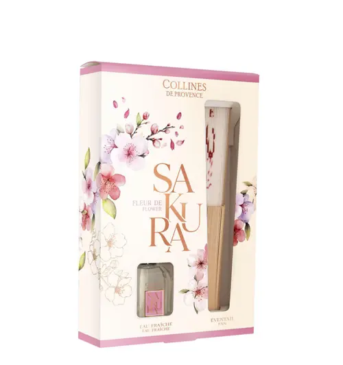 Coffret eau fraîche et éventail senteur fleur de sakura Collines de Provence - 50 ml