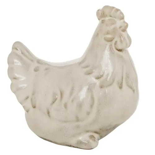Poulette décorative en porcelaine blanc crème Hahnina - 12,5 x 8,5 x 13 cm