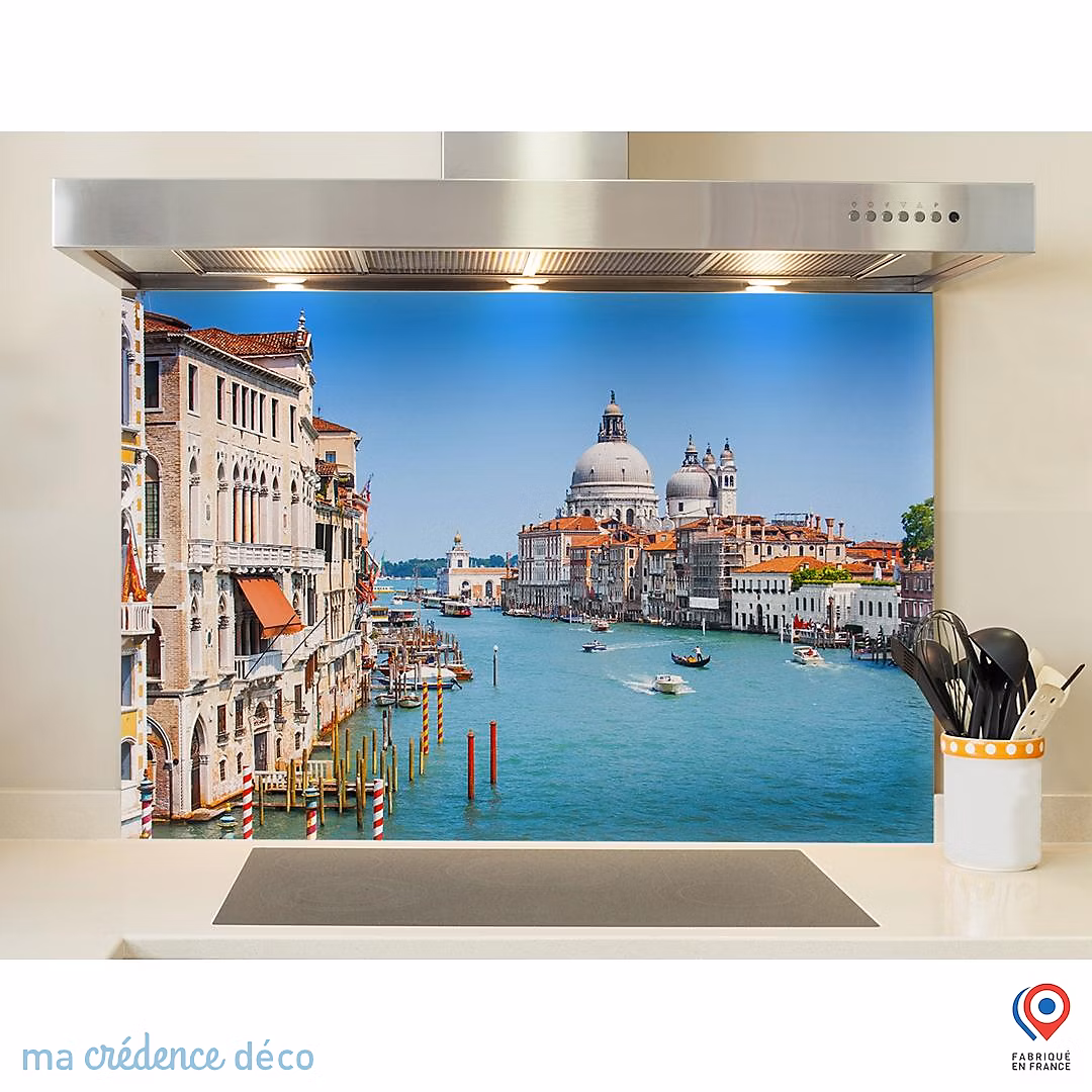 Crédence cuisine fond de hotte Italie Venise – Verre trempé, L 90 cm x H 70 cm, MaCrédenceDéco