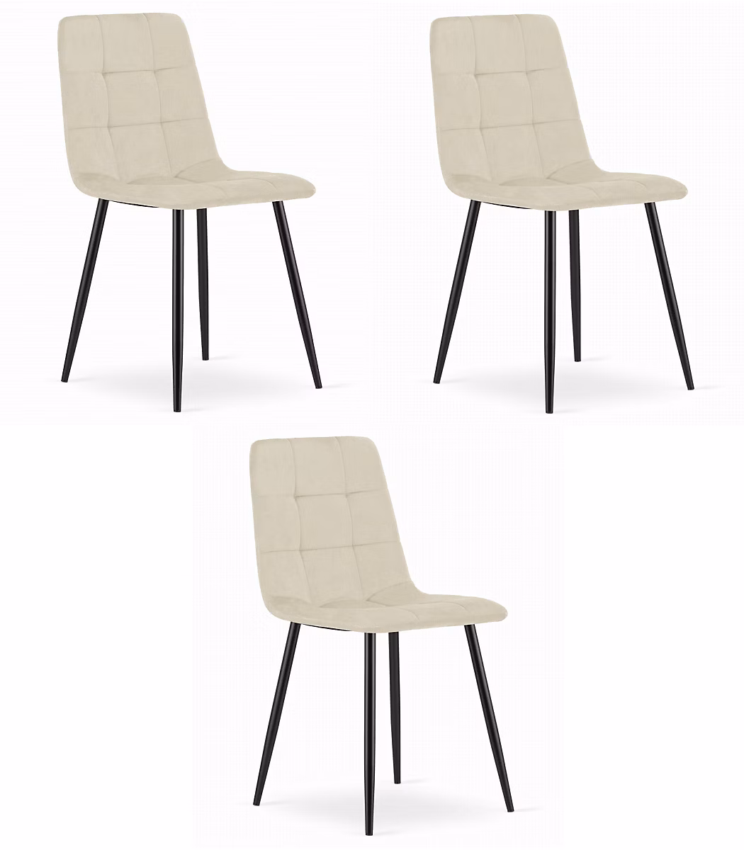Chaise VALORA KARA – Velours beige moderne avec pieds noirs x 3
