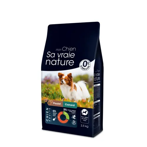 Croquettes sans céréales pour chien adulte de petite race canard poulet Sa Vraie Nature - 2,5 kg