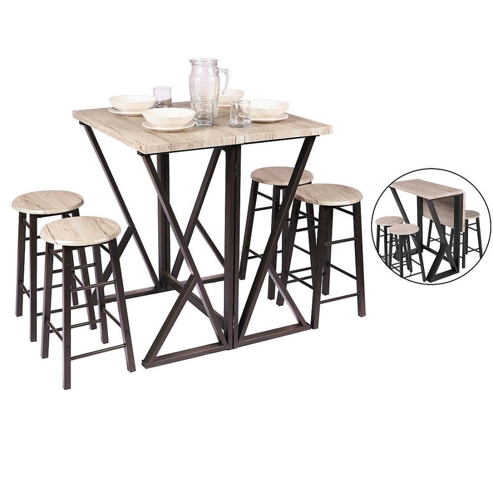 Ensemble de bar pliable avec 4 tabourets collection DARYL Dimensions 100 × 60 × 89 cm – idéal pour les petits espaces