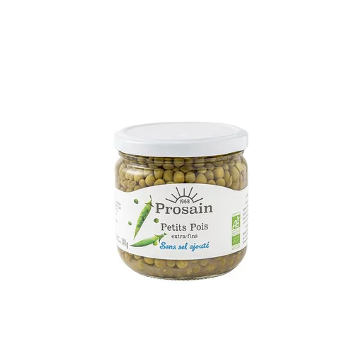 Petits pois extra fins bio hyposodés en bocal de 345 g