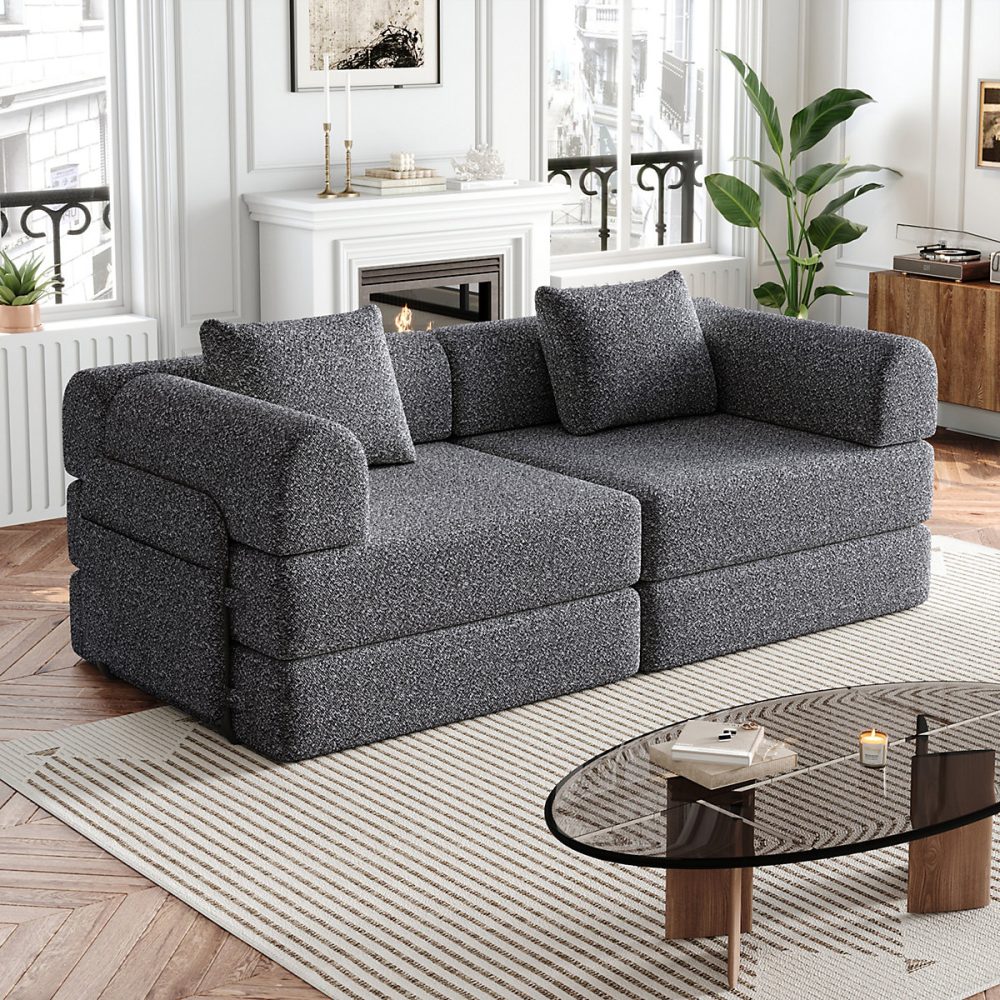 Canapé | lit 2 – en – 1 – Patented Design – chenille – armoire dans l'accoudoir