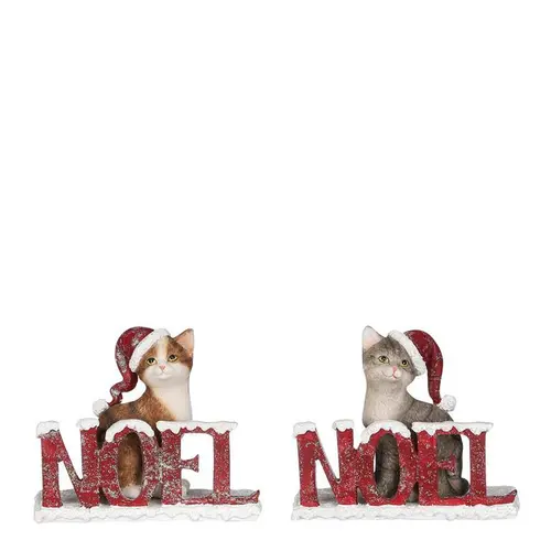 Figurine chat de Noël rouge en résine - 13,5 x 5 x 11 cm