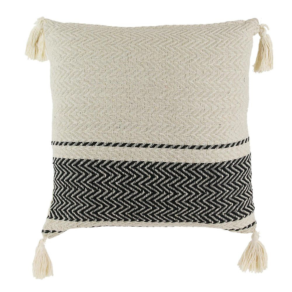 Coussin pompons avec rayures berbère beige – Réf. KDHWFPTNP4328153087